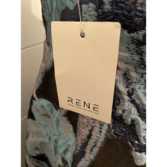 RENE RUIZ Strpless A-line Jacquard Gown With Gathe In Blue Size 10 - Picture 13 of 16